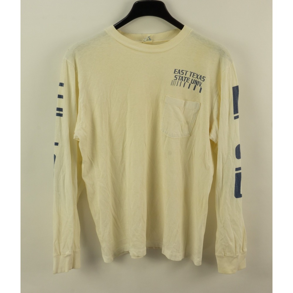 Vintage 1970s ETSU East Texas State Champion T-Shirt XL Ivory Long Sleeve